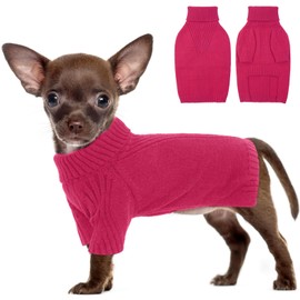 IECOii Small Dog Christmas Jumper, Turtleneck Cold Weather Puppy Clothes, Cute Knitwear Cozy Winter Sweater for Pug Dachshund Girl Boy