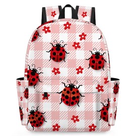 HUXINO Cute Ladybugs Flower Plaid Check Kids Backpack for School Boys Girls Toddler Children Preschool Book Bag Kindergarten Student Travel Daypack