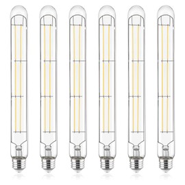 LUXRITE Vintage T9 Long LED Tube Light Bulbs 60W Equivalent, 4000K Cool White, 800 Lumens, Dimmable Edison Tubular Light Bulbs 7W, Clear Glass, LED Filament Bulb, UL Listed, E26 Base (6 Pack)