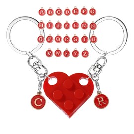 MPK Brick Matching Couple Heart Keychain for Boyfriend Girlfriend Valentines Day Stuff Him Friends Love Set Gifts (Red+1 set of 26 letters)