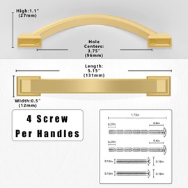 Asimerdeco 10 Pack Brushed Gold Cabinet Pulls 3.75 Inch(96mm) Kitchen Cabinet Handles Solid Zinc Alloy Cabinet Hardware Drawer Pulls