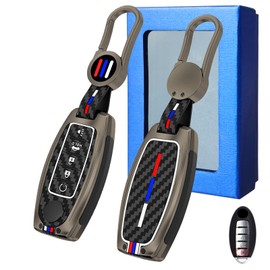 Yumzeco - Funda compatible con Nissan Key Fob, carcasa de llavero para Altima Rogue Armada Maxima Murano Pathfinder, carcasa de metal, patrón de fibra de carbono, 5 botones (no compatible con