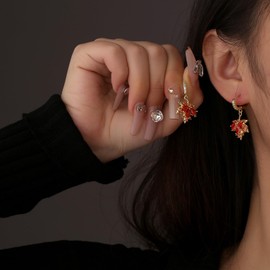 Fall Earrings Rhinestone Orange Earrings Crystal Drop Autumn Earrings Gift Maple Leaf Earrings for Women Thanksgiving Fall Accessories for Women (A)