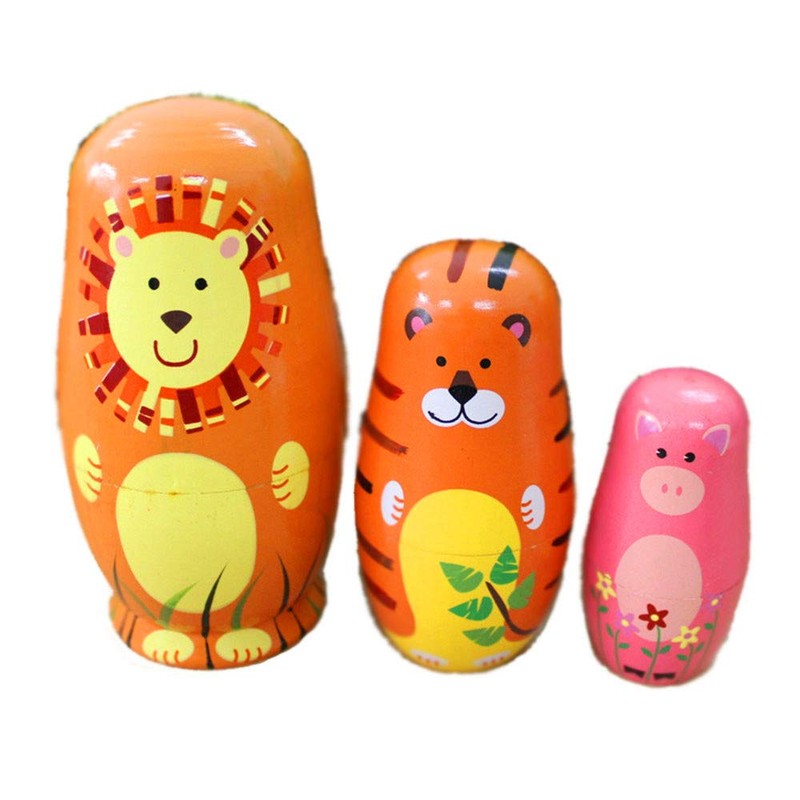Oostifun 5pcs Cartoon Cute Handmade Russian Nesting Doll Playsets Wooden