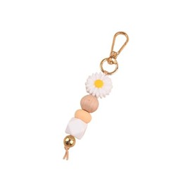 CHUU YUNG Flower Silicone Wooden Beads Keychain Cute Daisy Keyring Bohemia Floral Charms for Purse Backpack-white