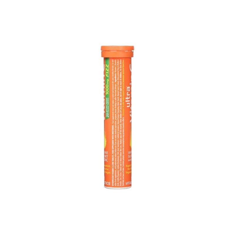 Vitabiotics Ultra Vitamin C Effervescent, Dissolvable with Zinc, Orange Flavour,