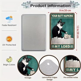 Crazysign Funny Cat Bathroom Toilet Decor Sign Tuxedo Cat Your Butt Napkin My Lord Tin Sign for Cat Lovers Gift 8x12 INCH (3055)