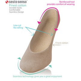 sesto senso Women's Cotton Seamless Trainer Socks Invisible 6 Pairs Short Socks, 6 Pairs-Beige-Tall