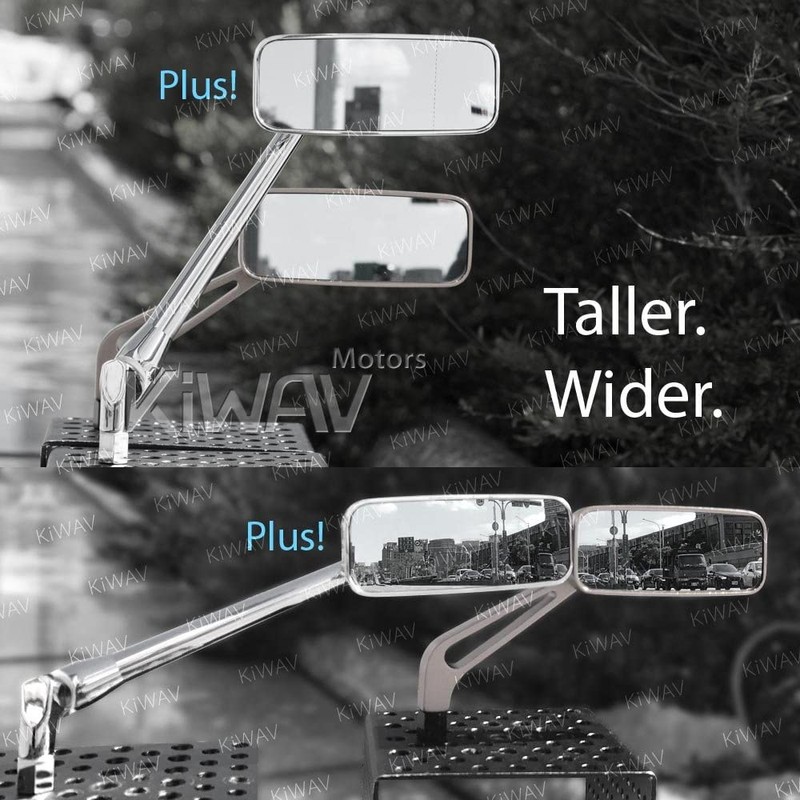 KiWAV Motorcycle Mirrors Rectangular ClassicPlus Black Convex Aspherical Anti-Glare Blue
