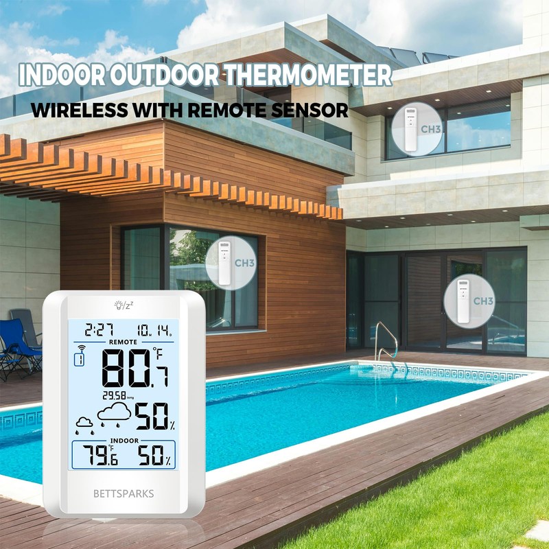 Indoor Outdoor Thermometer Wireless Weather Station with 330FT Range Remove