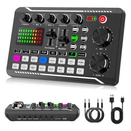 Wireless Live Audio Card Device, BT Connection DJ Sound Control Equipment with Sound Converter/Mixer, Streaming Equipment, Network Live Broadcast Device for Music Singing Gaming, Audio Device - Color: F998 with gold microphone set, Specification: one-siz