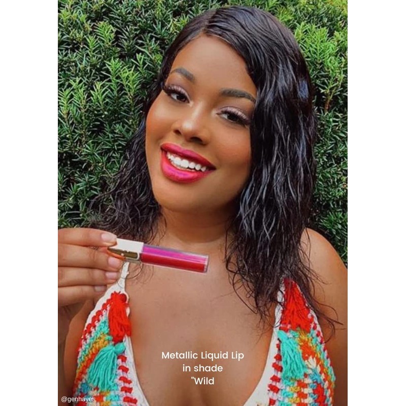 M2U NYC Lipstick, Long Lasting, Liquid, Metallic Finish, Red Purple-Wild