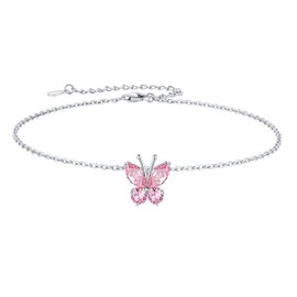 SILVERCUTE Ankle Bracelets for Women Girls Sterling Silver October Birthstone Anklet Butterfly Charm Anklets