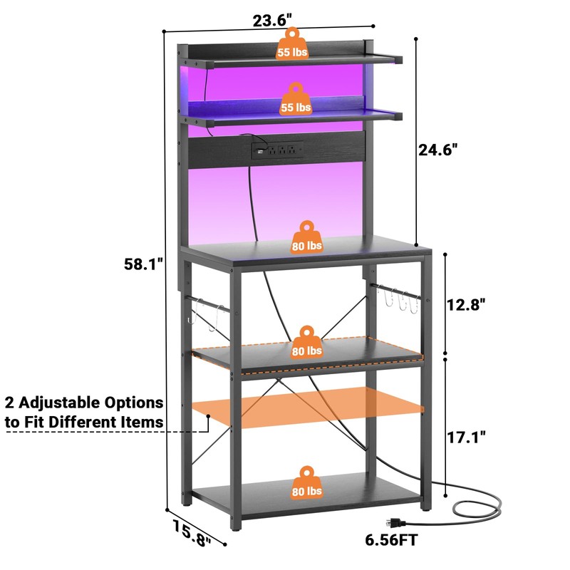 Aheaplus Bakers Rack with Power Outlet, Microwave Stand, 5 Tiers