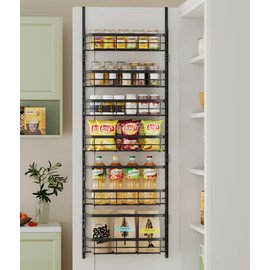Asoibopi 6-Tier Adjustable Over the Door Pantry Organizer with 2 Sets Hooks Fits Most Doors, Hanging Spice Rack for Pantry Door Organizer And Storage, Black
