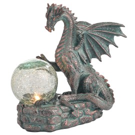 TERESA'S COLLECTIONS Garden Decoration for Outdoors, Garden Figures for Outdoors, 15 cm Garden Dragon Figure with Solar Light, Waterproof Resin Decorative Figure for Lawn Patio