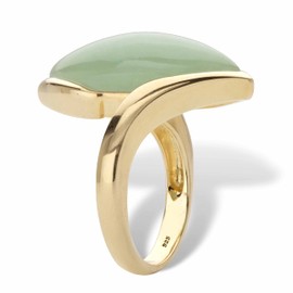 PalmBeach Yellow Gold-plated Sterling Silver Marquise Shaped Genuine Green Jade Bypass Ring Sizes 6-10 Size 10