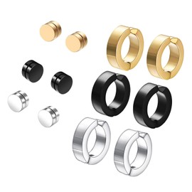Vogem 6 Pairs Magnetic Stud Earrings Clip Earrings Men's Stainless Steel Magnetic Earrings Set Non Pierced Punk Jewellery, Stainless Steel
