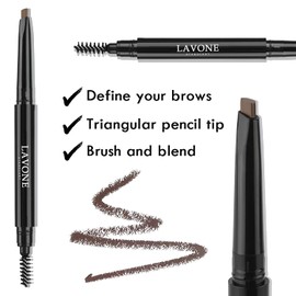 Eyebrow Pencil - Makeup Waterproof Brow Pencil with Triangular Tip, Dual-Sided Brow Brush, Precise, Fine Tip, Shapes, Defines, Fills Brows Creates Natural Looking Brow, with Hair Clips - Dark Brown