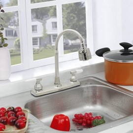 Mezcladora para Fregadero, Grifos de Cocina, Llaves para Fregadero de Cocina Flexible, Mezcladora para Cocina con Dos Asas, Grifo de Cuerpo Principal de Latón, Acabado Cromo Espejo, SP-80009
