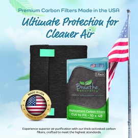 Breathe Naturally Universal Cut To Fit Carbon Activated Air Filter - Replacement Charcoal Filters - Pre Filter Carbon Sheet for Air Purifier, Vent Filters & More - Made in USA (Pack of 1, 10x48)