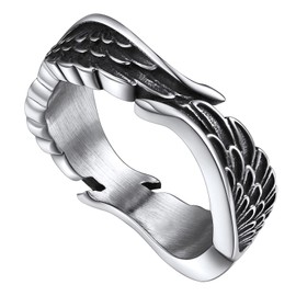 FaithHeart Stainless Steel Feather Ring in Size 54-67 Vintage Angel Wings Finger Ring Women's Ring Men's Ring with Gift Box for Valentine's Day Birthday, Stainless Steel, No Gemstone
