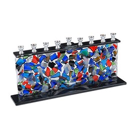 Fused Glass Multicolored Design Hanukkah Menorah