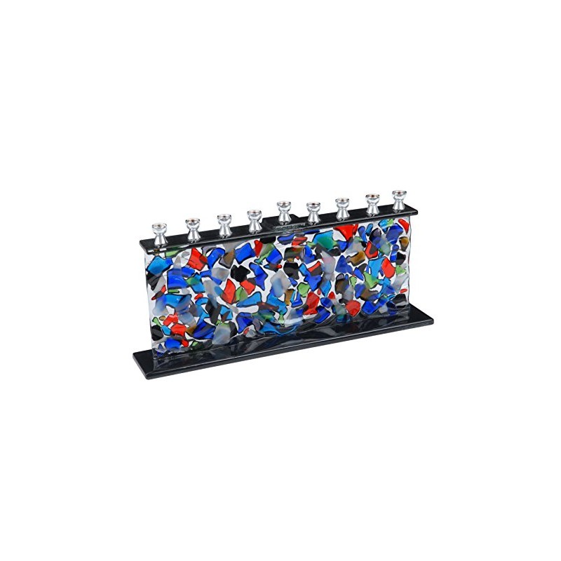 Fused Glass Multicolored Design Hanukkah Menorah