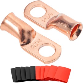 SVAAR 10pcs 2 Gauge Copper Lugs 2 AWG-3/8 Ring Terminals Heavy Duty Wire Lugs,Battery Cable Ends,2 Guage Cable Lugs/Terminals,Battery Terminal Connectors, 10PCS 2 Gauge Lugs + 10PCS 3:1 Heat Shrinks