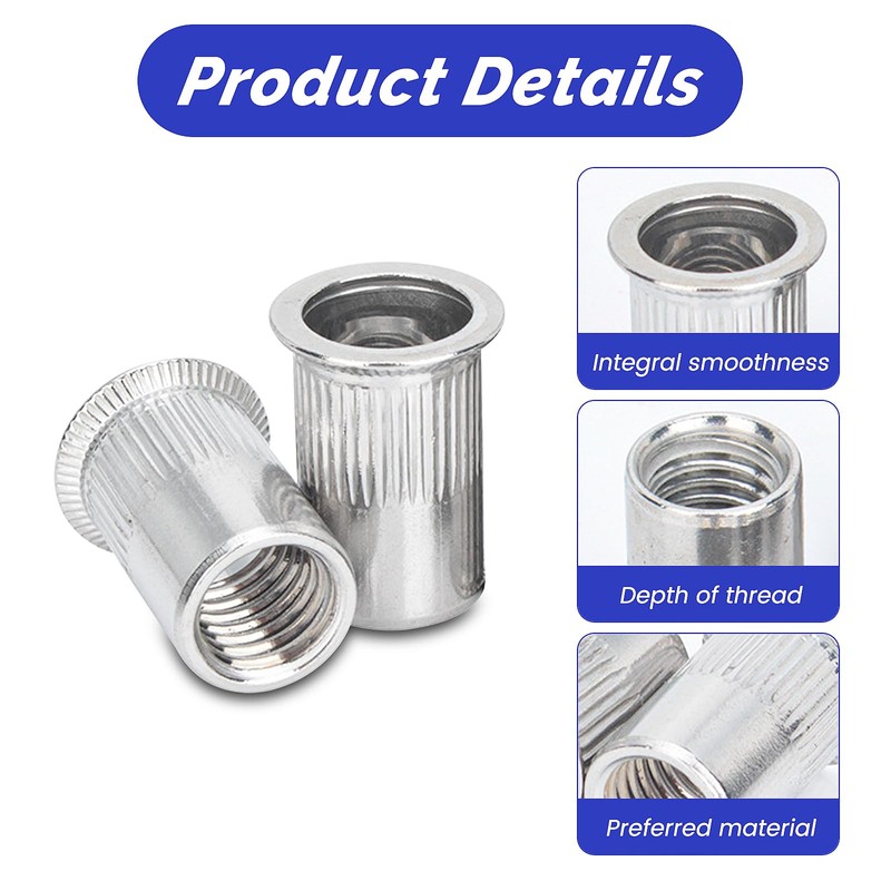 70 Pcs Rivet Nuts M5, 304 Stainless Steel Flat Head