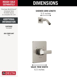 Delta Faucet Velum 14 Series Single-Function Brushed Nickel Shower Valve Trim Kit, Shower Handle, Delta Shower Trim Kit, Stainless T14237-SSLHD (Shower Head and Valve Not Included)