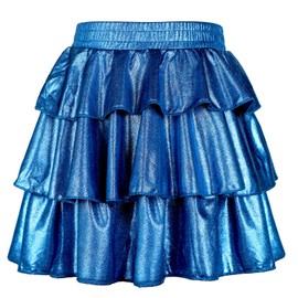 iLover - Falda brillante de 3 capas con volantes para niñas, Azul, 6-7 Años
