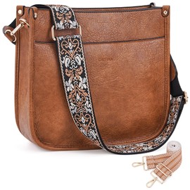 Caitina Crossbody Bag For Women Vegan Leather Hobo Handbag Designer Crossbody Purses Shouler Bag For Women with 2PCS Adjustable Guitar Strap(Beige)