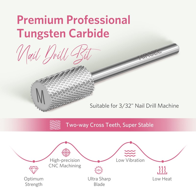 AIRSEE Tungsten Carbide Acrylic Nail Drill Bit Efile Electric File