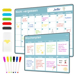 Agoer 2 Stk Magnetischer Wochenplaner,A3 Kühlschrank Set,Whiteboard Wochenplaner+Monatsplaner+Menüplaner Abwischbar as Famiien Haushaltsplaner,Essenplaner,Putzplaner oder To Do Liste auf Deutsch