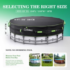 UIRWAY 500D Pool Cover 18FT Round [2025 Upgraded Heavy Duty Fabric] Solar Pool Covers for Above Ground Pools, New Super Windproof Gel-Coated Tarp Straps, Swimming Pool Covers with UV Protection