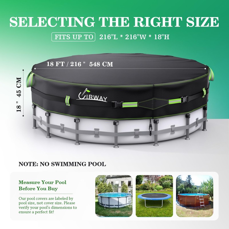 UIRWAY 500D Pool Cover 18FT Round [2025 Upgraded Heavy Duty