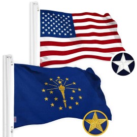 UD_G128 Combo Pack: American USA Flag 2x3 Ft & Indiana Flag 2x3 Ft, Both Embroidered SPUN Polyester, Indoor/Outdoor, Brass Gromm