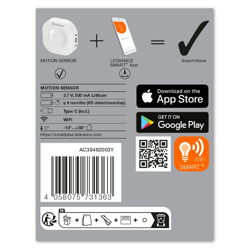 LEDVANCE SMART+ Sensor with WiFi Technology, Wireless Smart Motion Sensor,