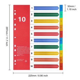 Srvnpioy 10 Pieces A4 Dividers 5 Pieces No.1-10 Index A4 Dividers PP Multicolor Folder Index for School Office