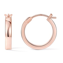 Gacimy Rose Gold Hoop Earrings for Women, 14K Real Rose Gold Plated Flatted Hoops with 925 Sterling Silver Post, 15mm Small Earrings for Women
