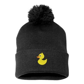 PP-BNE Embroidered Pom Pom Rubber Duck Beanie for Men and Women-RubberDuck-EM-0018-Black