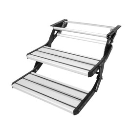 RV Steps, 2-Step, Manual Retractable RV Stairs, 440 LBS Load Capacity, Foldable Aluminum Alloy Steps, Thickened Steel Plate, Non-Slip Steps for Security Entry & Exit, RV, Trailer, Camper Step