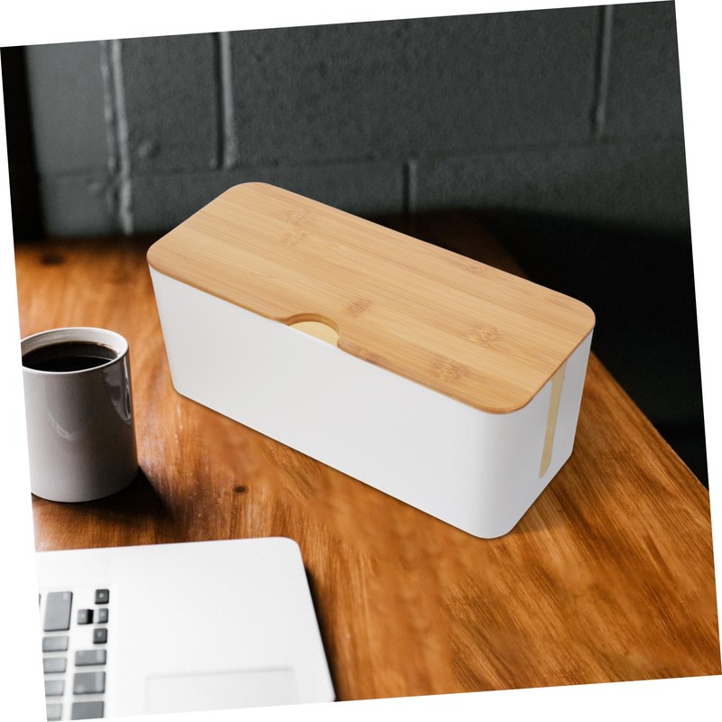 KOMBIUDA Bamboo Cord Organizer Box with Lid Capacity Cable Management