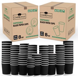 CHEF ROYALE 500 Cups x 8oz Kraft Triple Walled Disposable Coffee Paper Ripple Cups Without lids (8oz, Kraft)