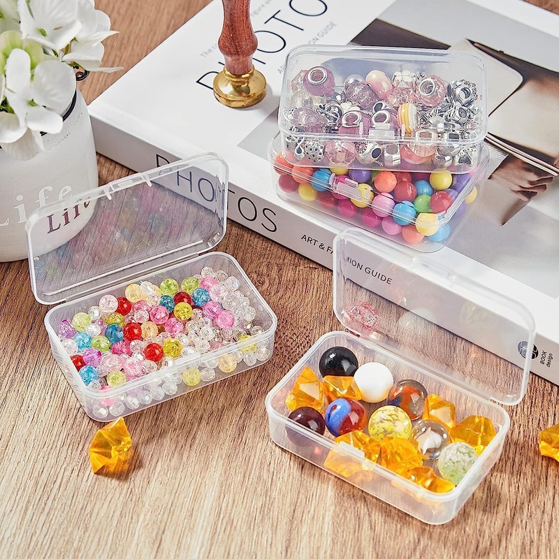 12 Pcs Small Plastic Boxes with Hinged Lids, Rectangle Clear