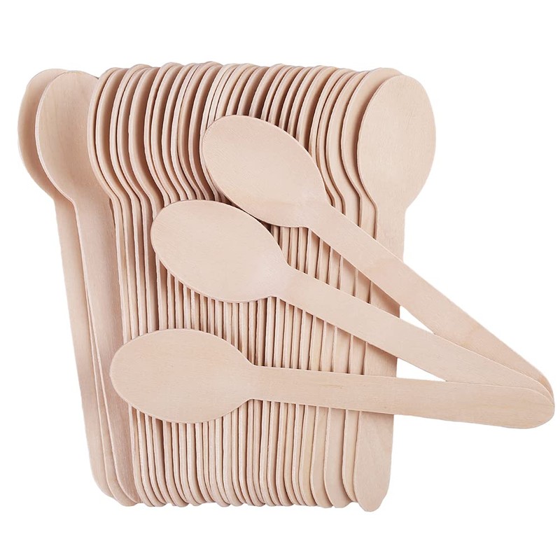 LotFancy Disposable Wooden Spoons, 100Pcs 6.25 inch Wood Cutlery Spoons,