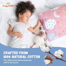 Comfy Turtles 13 x 18 Inch Toddler Size Pillowcase - Natural Cotton - Pillow Cover for Children, Boys, Girls & Kids - for Sweet Dreams, Sleeping & Travel - Soft & Breathable - Pink Moon Stars