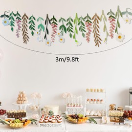 9.8ft Floral Banner, Paper Flower Leaf Bunting, Colorful Double-Sided Wildflowers Hanging Decoration, Floral Wall Decor, Garden Party Supplies for Birthday and Wedding, Indoor and Outdoor Banner