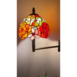 Enjoy decor Lamps Tiffany Style Sconce Lamp Plug In Swing Arm Stained Glass Rose Flowers 15"H